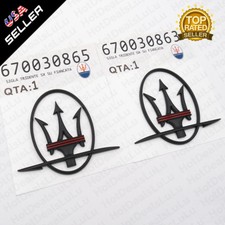 Maserati GranTurismo Ghibli RH & LH Side Logo Matte Black With Red Line Emblem picture