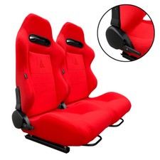 PAIR L + R TANAKA RED CLOTH RACING SEATS RECLINABLE W/ SLIDERS FOR HONDA picture