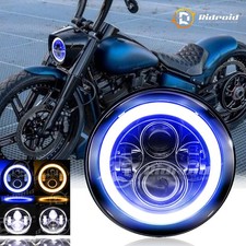 Blue Halo 7 inch LED Headlight DRL Hi/Lo For Harley Street Glide Softail Deluxe picture