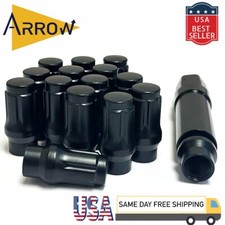 24Pc 12x1.5 Black Extended Thread Spline Lug Nuts ET Tapered Conical Seat + Key picture