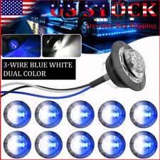 10 White-Blue LED Marker Lights Dual Color Truck Trailer Round Bullet Side Light picture