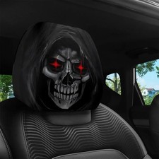 2PCS Halloween Horror Car Headrest Covers Universal Elastic Skull Face Seat Prot picture