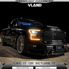 2*VLAND FULL Black LED Headlights DRL For 2018-2020 Ford F-150 W/Sequential Turn picture