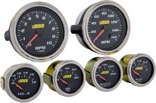 JEGS 6-Gauge Set, Black Analog Face [3 3/8 in. Dia. Speedometer & Tachometer] picture