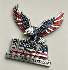 Metal 250th US Anniversary 3D Metal Patriotic Eagle American Flag Car Emblem picture
