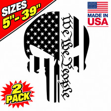 X2 Punisher Skull We The People Vinyl Decal American Flag Truck Sticker 2-PACK picture