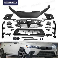 For 22-24 Honda Civic Front Upper & Lower Grille Kit w/Fog Light & Cover&Bracket picture