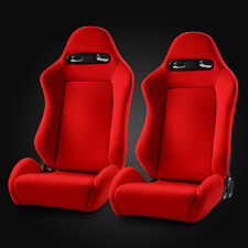 Reclinable RED Fabric Classic Style Racing Seats Left/Right W/Slider picture