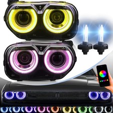 VLAND Headlights RGB DRL+D2H Bulbs Kits Set For 2015-2023 Dodge Challenger GT picture