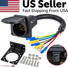 7 Way 7 Pin Trailer Plug RV Socket Wiring Harness Kit w/Bracket Screws for Truck picture