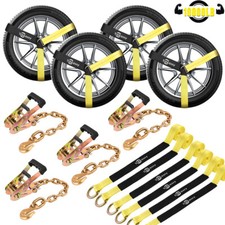 6 Pack Car Tie Down Straps Heavy Duty 10,000 lbs for Trailers Wheel Tow Ratchet picture
