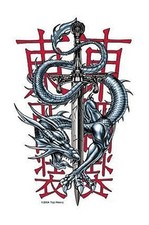 ASIAN SWORD & EASTERN CHROME KANJI DRAGON STICKER/Vinyl DECAL Art by Top Heavy picture