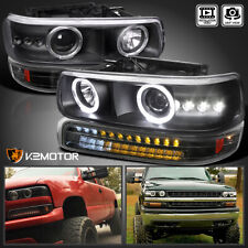 Fits 1999-2002 Silverado 00-06 Tahoe Black Projector Headlights+LED Bumper Lamps picture