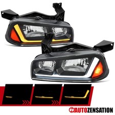 Fit 2006-2010 Dodge Charger Black Halogen Headlights Lamps LED Sequential Signal picture