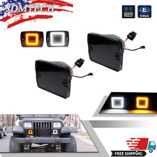 2Pcs Smoked Lens DRL Turn Signal w/ Amber LED Light for Jeep Wrangler YJ 1987-95 picture