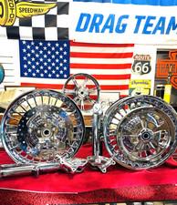 LOOK CHROME  28 Spoke Harley ULTRA Knuckle Wheels Calipers Slider Rotors pulley picture