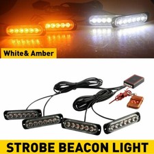 4PCS AMBER WHITE 6-LED STROBE LAMPS FLASHING WARNING LIGHTS FOR CAR TRUCK PICKUP picture