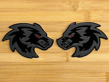 Wolf Badges w/ Red eye Car Emblem Fender BADGES (2) Matte Black on Black, Racing picture