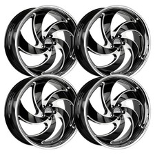 (Set-4) Strada Retro 5 22x9 5X114.3 35MM Black Milled SS Lip wheels rims 22 Inch picture