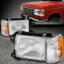FOR 87-91 FORD F150 F250 F350 BRONCO PAIR CHROME HOUSING HEADLIGHT CORNER LAMPS picture