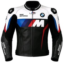 BMW Motorrad M Style Men’s Black White Blue Red Leather Motorcycle Racing Jacket picture