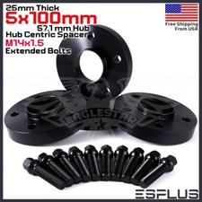 [4] 25mm Thick Audi 5x100mm CB 57.1mm Wheel Spacer Kit 14x1.5 Ext Bolts Included picture
