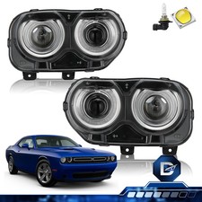 For 2015-2022 Dodge Challenger Black Housing Halogen w/LED DRL Headlights Pair picture