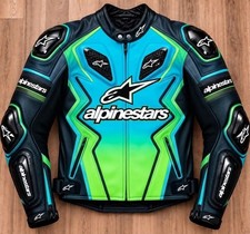 Men Leather Motorcycle Racing Jacket Blue Green Black CE Armor Sport Bike Biker picture