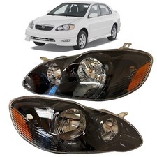 For 03 08 Toyota Corolla Black Headlights Type S Lamps Replacement Pair Set picture