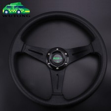 Black 14INCH Universal Aluminum Racing Steering Wheel Drifting Flat Dish 6 Bolt picture