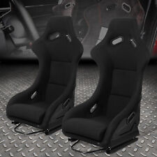 PAIR OF UNIVERSAL BLACK FABRIC FIXED POSITION RACING BUCKET SEAT+SLIDER+BRACKETS picture