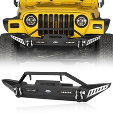 For 97-06 Jeep Wrangler TJ Black Front Offroad Bumper Guard + D-Ring & Led Light picture
