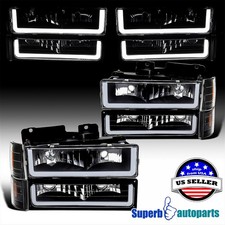 Fit 1994-1998 GMC C10 C/K 1500 2500 3500 Black Headlights Bumper Lamps LED Strip picture