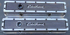 Edelbrock Elite Series SHORT Finned Aluminum Valve Covers SBC Small Block 4262 picture