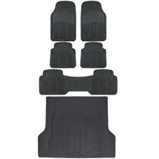 Complete Set All Weather Sturdy Rubber Mats ( 1st, 2nd, 3rd Row & Cargo ) Black picture