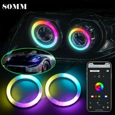 2X RGB 80MM LED Light Guide Angel Eyes Halo Rings for Car Headlight Retrofit New picture