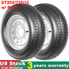 2 pack ST205/75D15 205 75D15 Trailer Tire with Rim, 6-Ply Load Range C 5 Lug US picture