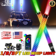 2x 1-3FT Laser RGB Spiral Fat LED Whip Light Antenna Chase +Flag for ATV RZR UTV picture