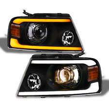 Topline For 04-08 F150 Switchback Sequential LED Strip Projector Headlights Blk picture