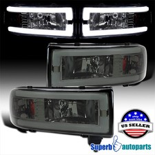 Fits 1994-2001 Dodge Ram 1500 2500 3500 LED Tube Smoke Headlights Headlamps picture