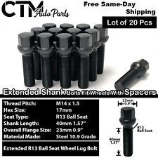 20x Black 14x1.5 Ball Seat Extend Lug Bolts 40mm Shank Fit Mercedes Stock Rims picture