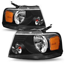For 2004-2008 Ford F150 Black Housing Headlights Amber Corner Lamps Set L+R picture