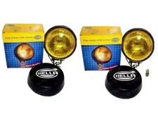 Pair Hella Round Fog Lamp Yellow Glass + Cover With H3 12V 55 Bulb - Universal picture
