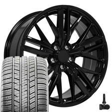 Set(4) OE Wheels CV25 Staggered Black Rims, UHP Tires & TPMS 5x120 picture