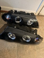 1999-2001 BMW E46 3-SERIES 4DR HALO LED PROJECTOR HEADLIGHTS BLACK/AMBER CORNER picture