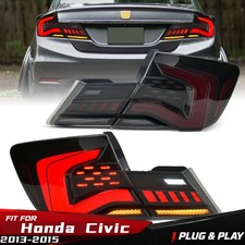 Pair Upgraded Smoked LED Tail Lights For Honda Civic 2013-2015 Rear Brake Lamps picture