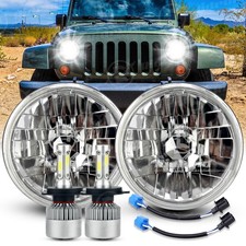 7 Inch led GLASS Headlight Round, ORIGINAL CLASSIC LOOK Conversion Chrome pair picture