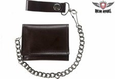 Plain Brown Biker Tri-Fold Chain Wallet – Durable Leather – Secure & Stylish picture