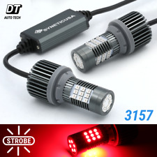 SYNETICUSA CANBUS Error Free 3157 Red LED Light Bulbs Strobe Flash Brake Tail picture