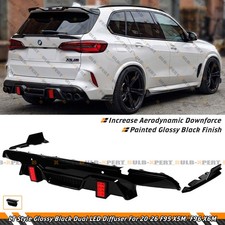 For 20-26 BMW F95 X5M F96 X6M LT Style Gloss Black Dual LED Rear Bumper Diffuser picture